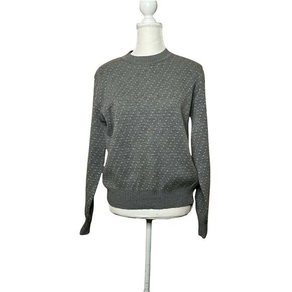 Vintage Men's Sweater Sz Medium Gray Shamrock Knit Cuff Long Sleeve Crew Neck - Picture 1 of 12